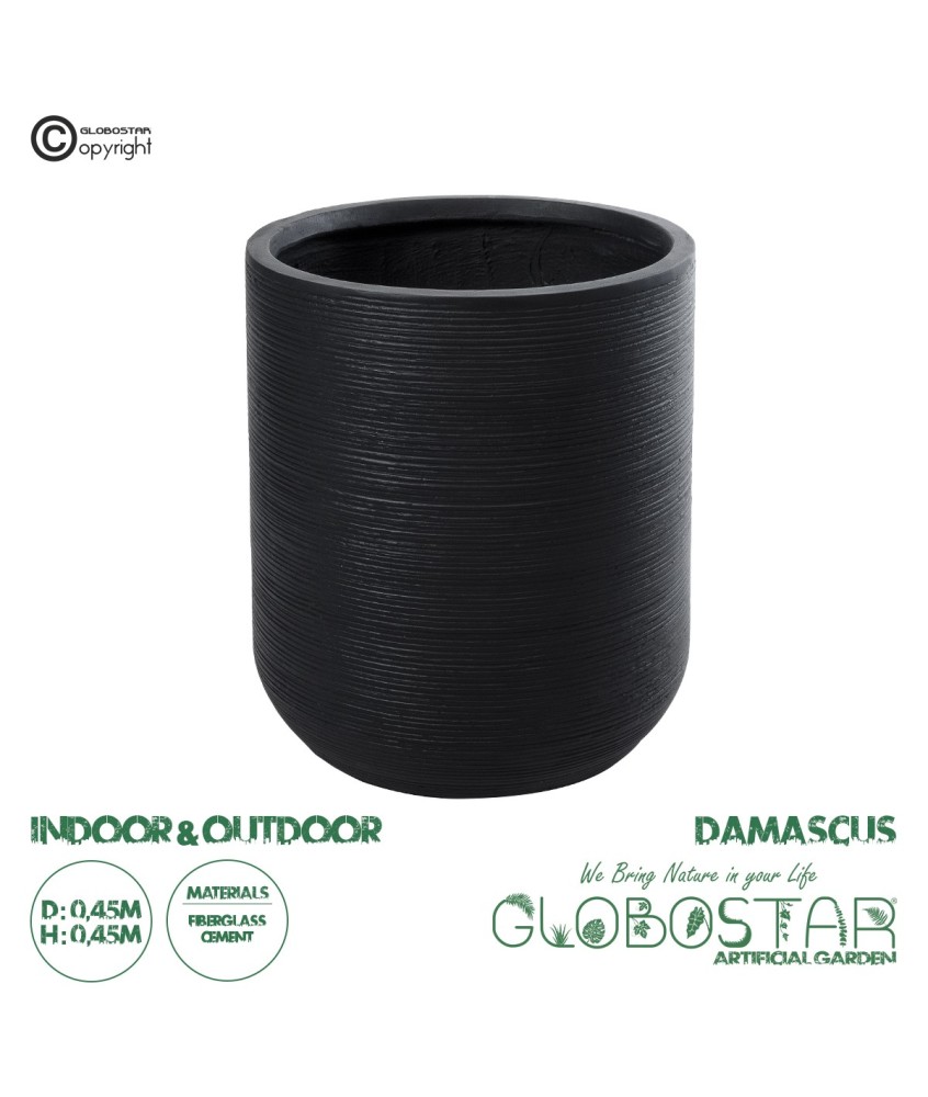 GloboStar® Artificial Garden DAMASCUS 20694 Διακοσμητικό Πολυεστερικό Τσιμεντένιο Κασπώ Γλάστρα - Flower Pot Μαύρο Φ45 x Υ45cm